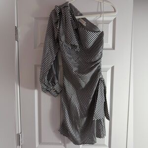 Zimmerman Silk Maples Bow One Shoulder Striped Mini Dress, Size 0 (4)